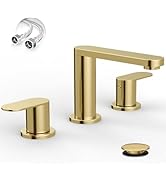 BWE Brushed Gold Bathroom Faucet 3 Hole, 8 Inch Widespread Gold Bathroom Faucets with Pop-up Drai...
