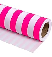 RUSPEPA Wrapping Paper - Mini Roll - Hot Pink and White Stripe Design Perfect for Wedding, Birthd...