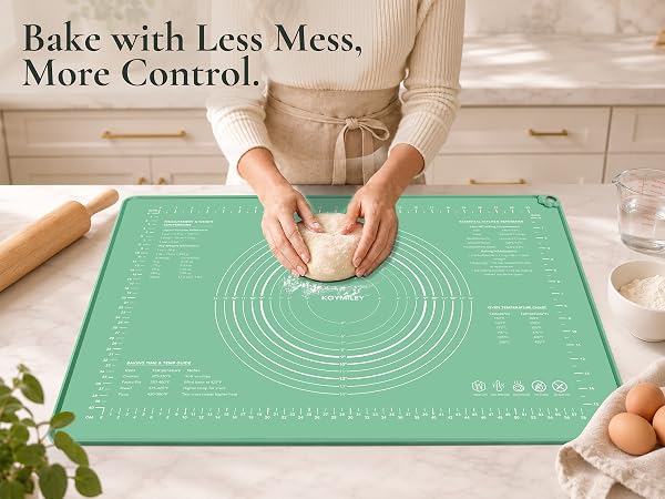 platinum silicone pastry mat used for rolling dough on a clean kitchen counter.