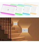 LAVAED 4Pack Stair Lights Indoor,RGB Rechargeable Night Light,LED Wireless Motion Sensor Night Li...