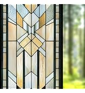 Nuxovilar Geometric Stained Glass Window Film, 17.7×39.4inch, Art Deco - Style Pattern Static Cli...