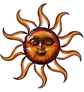 TICKCACY Metal Sun Wall Art Decor, 27.5” Sun Wall Art Hanging for Indoor Outdoor, Sun Face Art, S...