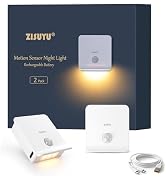 ZISUYU 2-Pack Rechargeable LED Night Light with Motion Sensor 3000K Warm | USB Rechargeable Magne...