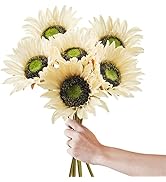 Ruidazon 6 Pcs Artificial Silk Sunflowers, 18” Fake Faux Sunflower Bulk Artificial Flowers Bouque...
