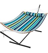 SUPERJARE Hammock with Stand, 2 Person Heavy Duty Hammock with Padded Cotton, Detachable Pillow &...