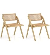 Giantex Folding Dining Chairs Set of 2, Wooden Folding Chair with Rattan Backrest & Seat, Sturdy ...