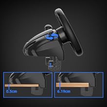 Close-up of a black gaming headset with a microphone. Two diagrams show adjustable microphone positions of 0.6cm and 1.1cm.