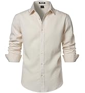 JEMITOP Men's Stretch Linen-Like Long Sleeve Button Down Shirts Casual Beach Wedding Dress Shirt