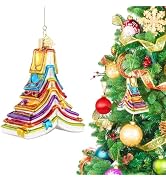 Hzyc Book Christmas Tree Ornaments,Hand-Blown Glass Ornaments,Colorful Book Tree Shape Watcher Co...