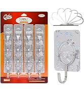 CGBE Adhesive Hooks Heavy Duty Sticky Hooks for Hanging 11 lbs (Max) Seamless Transparent Adhesiv...