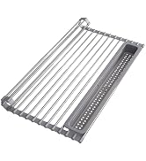 JASIWAY Roll Up Dish Drying Rack, Expandable (12.8"-23.8" D x 15.5" W) Stainless Steel Portable D...