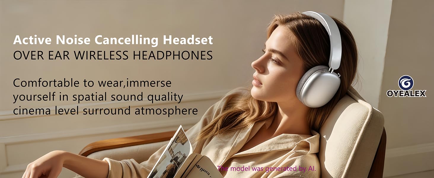 Active Noise Cancelling Headphones Over Ear Wireless Headset