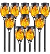10-Pack Orange Solar Torch Lights Outdoor for Garden Decorations with Flickering Flame (Upgraded ...