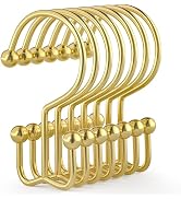 Goowin Shower Curtain Hooks, 12 Pcs Shower Curtain Rings, Durable Gold Shower Curtain Hooks, Doub...