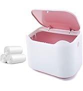 Business King Mini Desk Trash Can with Lid with Trash Bag 90pcs 2.5 L/0.7 Gallon Pink Plastic Cou...