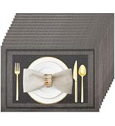 Uolr Table Mats Set of 12 Black Washable& Wipeable Plastic Placemats for Kitchen Indoor Outdoor H...
