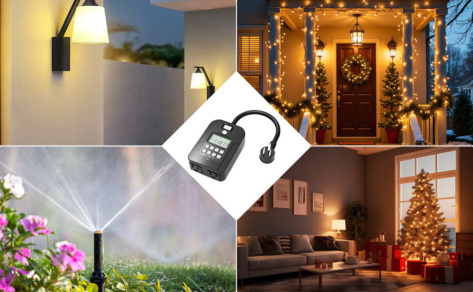 Outdoor Digital Timer for Lights, 7-Day Programmable Plug Waterproof in Timer