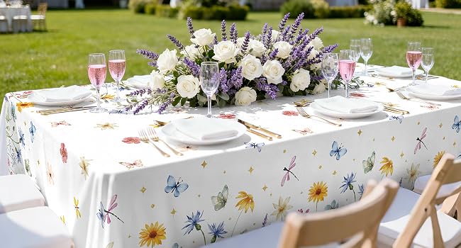 3-Piece 54 x 108 Inch Spring Floral Plastic Tablecloth