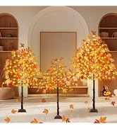 Set of 3 Pre-lit Artificial Lighted Maple Tree with Timer, 4FT 5FT and 6FT 288 LED Warm White Lig...
