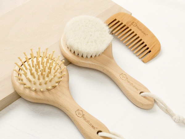 baby hair brush comb newborn set wooden goat bristles cradle cap boys girls toddlers hairbrush