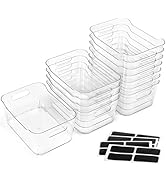 12 PACK Multi-Use Clear Plastic Storage Bins for Organizing w/ Labels - Home, Kitchen, Bathroom, ...