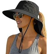 OLIKER Women Sun Hats UV Protection Wide Brim Packable Bucket Hat with Ponytail Hole for Summer B...