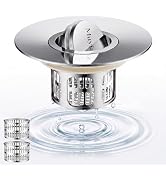 3-in-1 Flip-Cover Bathtub Drain Stopper, Muyiajou, Flush Design, Flip-Cover (No Springs), 2 Strai...