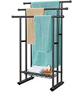 Kayfia 40" H Free Standing Towel Rack, 3 Tier Alloy Steel Stand with Basket, Blanket Drying and D...