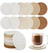 BUEDM 12 Pcs Boho Drink Coasters,Minimalist Cotton Handmade Woven Absorbent Drink Coasters,Heat R...