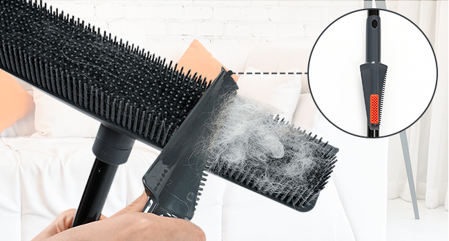 rubber broom for pet hair on carpet with lint brush