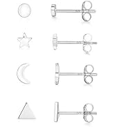 4 Pairs sterling silver Stud Earrings Cute Earrings sets for Women Star Moon Ball Heart Clear Stu...