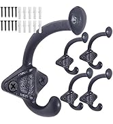 WEBI Rustic Coat Hooks Wall Mounted:5 Cast Iron Hooks,Heavy Duty Vintage Antique Wall Hooks for H...