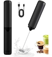 Soenglyun Electric Milk Frother Handheld Foam Maker, Black | TYP-C Rechargeable, with Cover - Por...