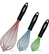 Walfos Silicone Whisk, Stainless Steel Wire Whisk Set of 3 Heat Resistant Kitchen Whisks for Non-...