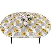 LIBERECOO Oval Tablecloth Vinyl Fitted Elastic Edge with Flannel Backing - Sunflower - Waterproof...