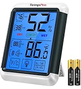 TempPro TempAir Digital Indoor Hygrometer Thermometer with Touchscreen | 4-Inch Temperature/Humid...
