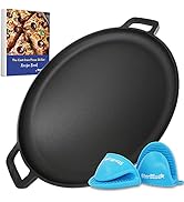 StarBlue 16 Inch Cast Iron Pizza Pan Round Griddle with FREE Silicone Handles and 30 Recipes Eboo...
