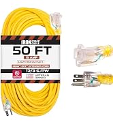 Iron Forge Cable 50 Foot Lighted Outdoor Extension Cord - 12/3 SJTW Heavy Duty Yellow Extension C...