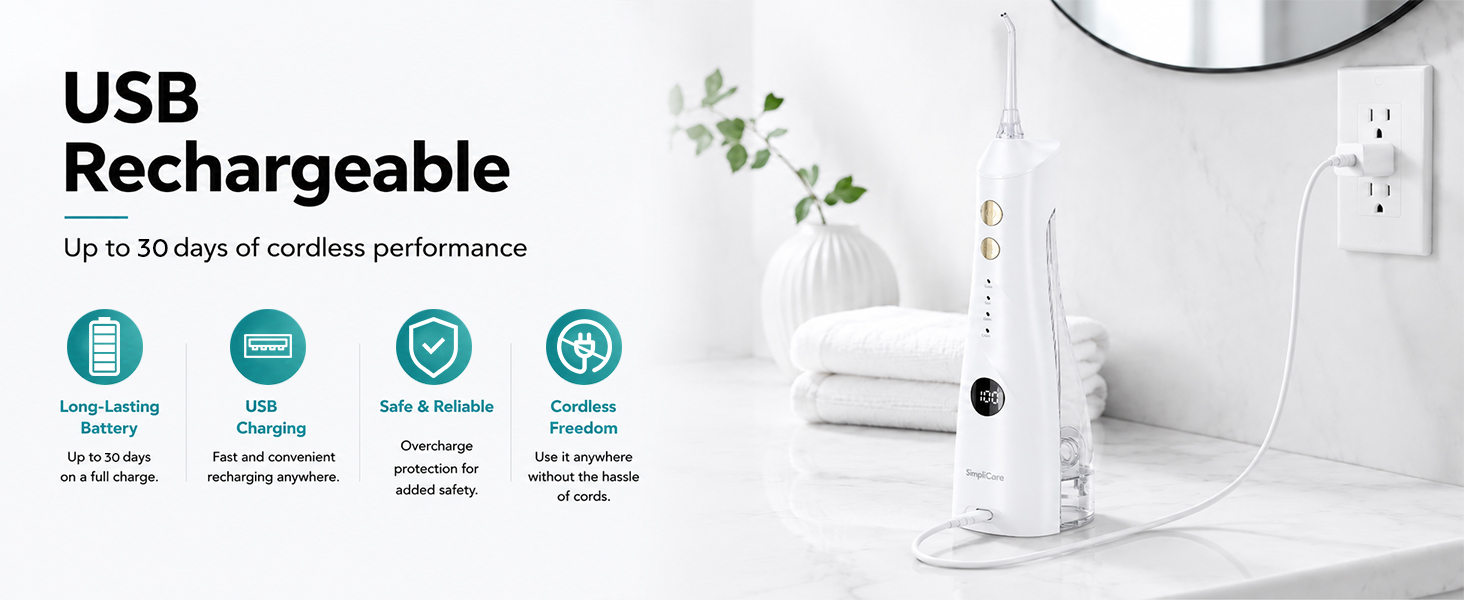 SimpliCare F5052 cordless water flosser for daily oral care and deep cleaning