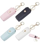 CALFOVERA 4 Colors PU Leather Lipstick Holder Keychains 4PCS Mini Portable Lip Balm Sleeve Key Ch...