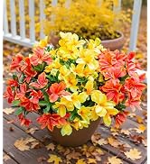 Artificial Fake Fall Flowers for Outdoors 3 Bundles Silk Azalea Flower Faux Plants UV Resistant R...