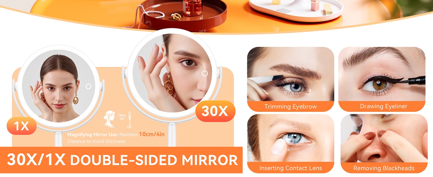Magnifying makeup mirror for trimming eyebrow, applying eyeliner, contact lenses, removing blackhead