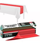 Red Table Runner – 14" X 110' Premium Plastic Longtable Runners with Cutter Box - Cut to Size - D...