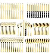BEWOS 72-Pieces Gold Silverware Set for 12 - Stainless Steel Flatware Set with Mirror Polish, Gol...