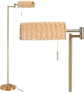 Folux Boho Rattan Floor Lamp Gold with Swing Arm, 55'' Standing Lamp for Reading, Bedside, Living...