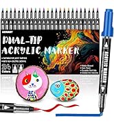 Acrylic Paint Markers, 24 Colors Automatic Ink Control Acrylic Pens, Soft Brush Tip Paint Pens, W...