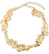 Xyulaan Gold Chunky Necklace for Women, Irregular Design Choker Necklace, Punk Style, 14 Inches, ...