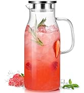 LUNA&MANTHA Glass Pitcher, 2 Liter 68oz Water Pitcher with Lid and Spout, Large Ice Tea Jug for F...