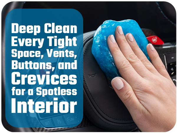 Sticky Icky Cleaning Gel removing dust and debris from car vents, buttons, and hard-to-reach areas.