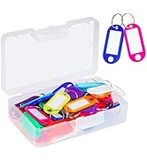 Cuttte 50 Pack Plastic Key Tags with Container, Key Labels with Ring and Label Window, 10 Colors
